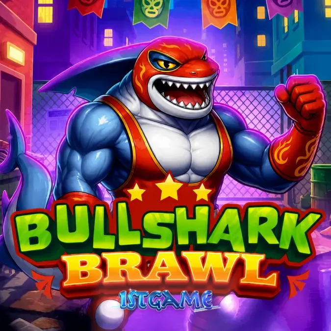 Bullshark Brawl slot machine interface featuring luchador shark characters